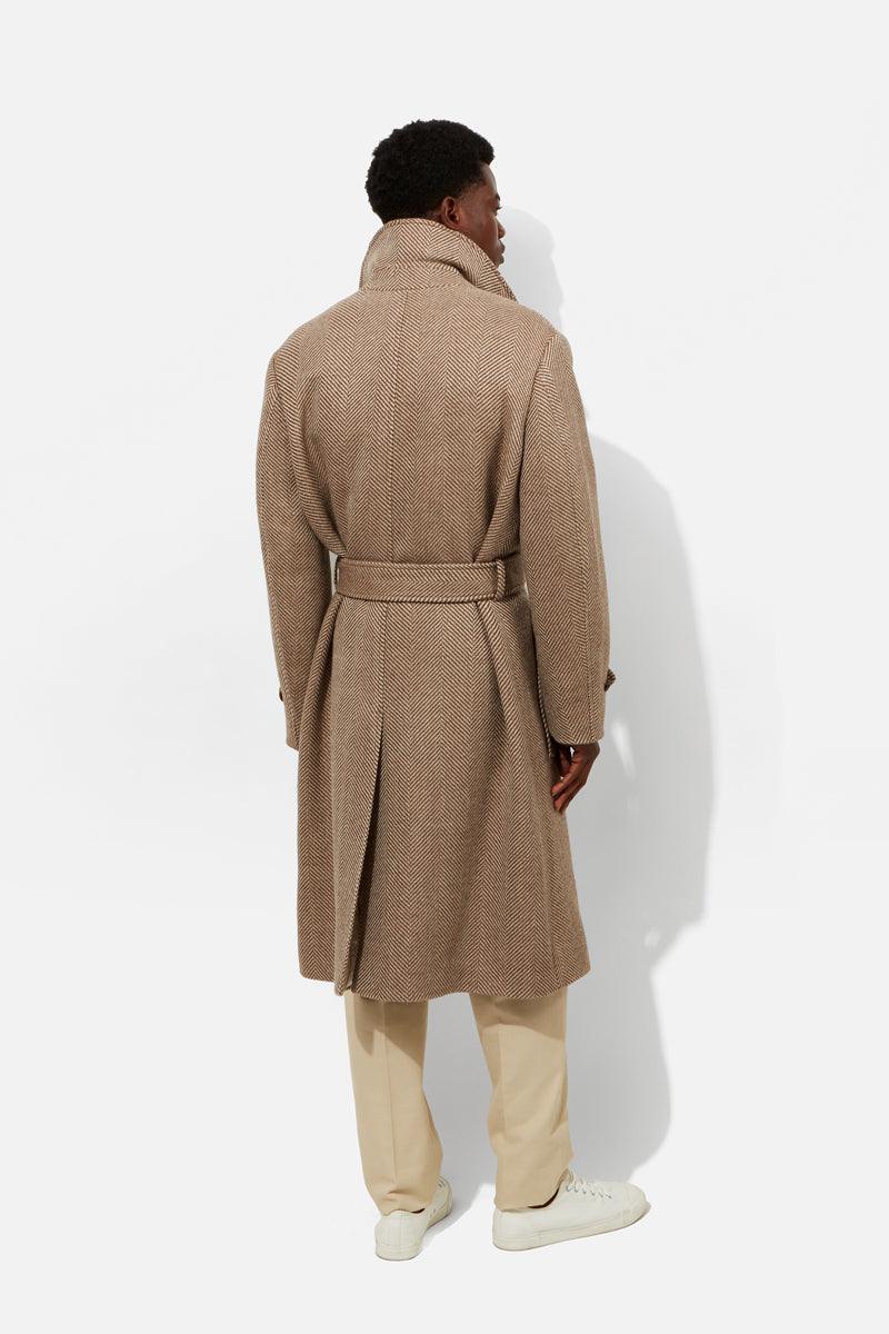 Belted Coat - Latte Wool Herringbone - Image 3