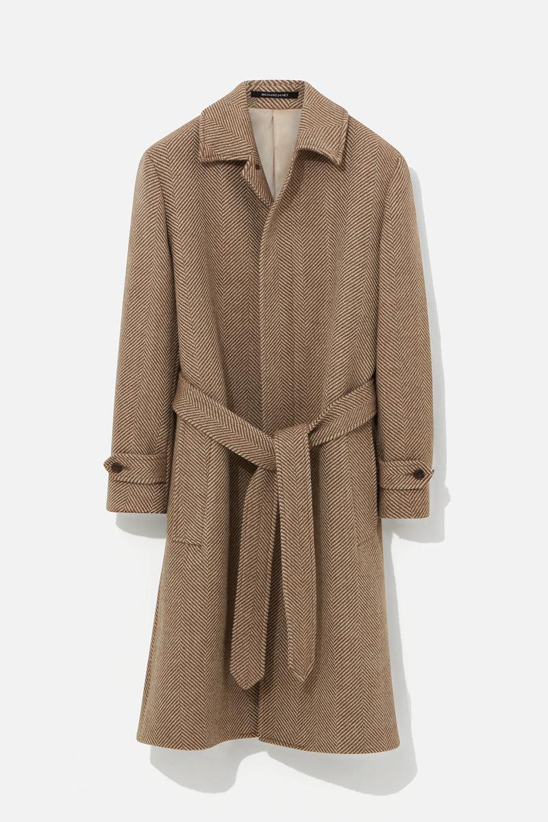 Belted Coat - Latte Wool Herringbone - Image 4