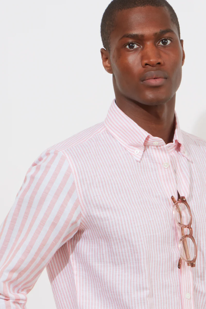 Button-Down Shirt – Coral Striped Linen & Cotton - Image 3
