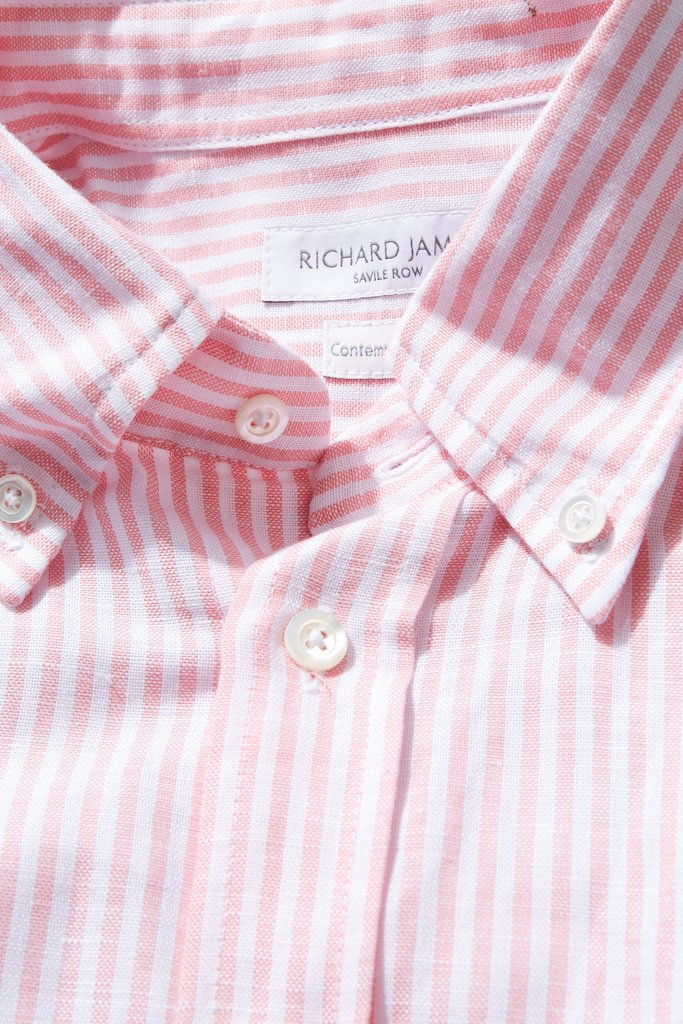 Button-Down Shirt – Coral Striped Linen & Cotton - Image 4