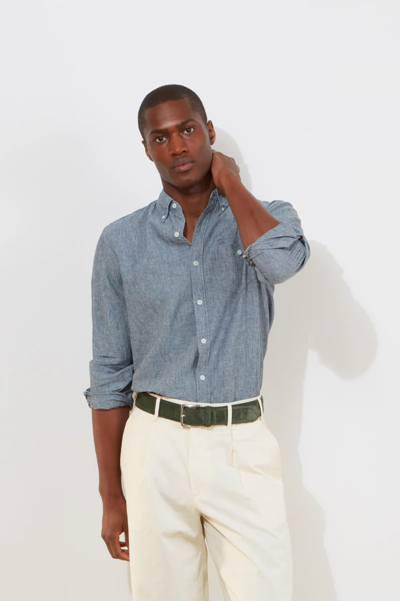 Button-Down Shirt – Indigo Pinstripe Chambray