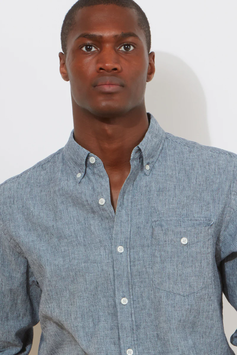 Button-Down Shirt – Indigo Pinstripe Chambray - Image 3
