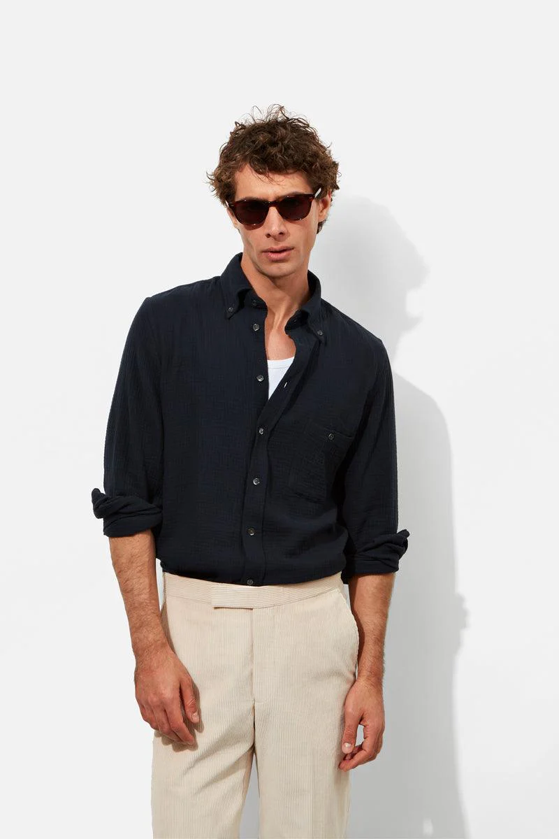 Button-Down Shirt - Navy Cotton Cheesecloth