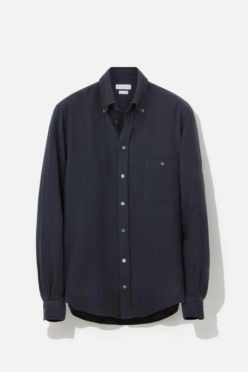 Button-Down Shirt - Navy Cotton Cheesecloth - Image 2