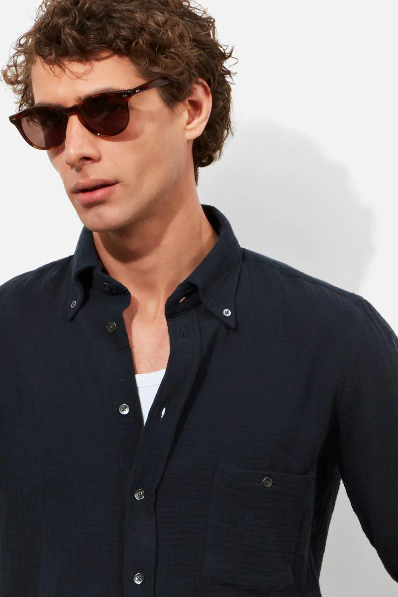 Button-Down Shirt - Navy Cotton Cheesecloth - Image 3