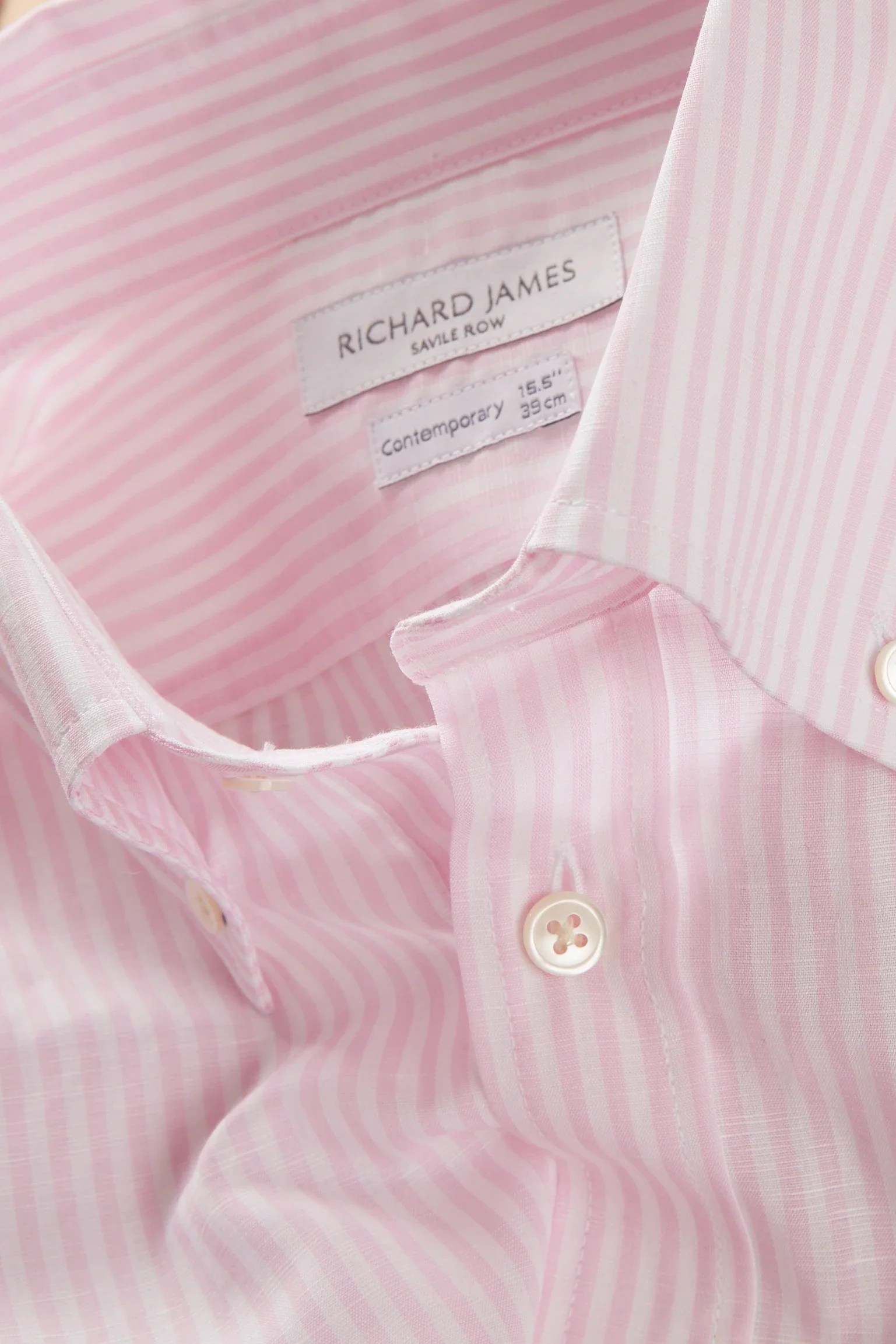 Button-Down Shirt – Pink Cotton & Linen Bengal Stripe - Image 2