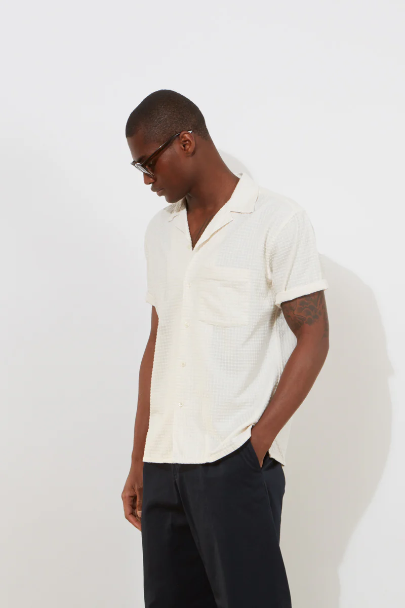 Camp Collar Shirt – Cream Waffle Stitch