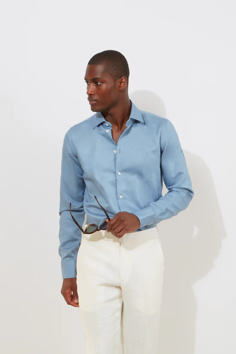 Contemporary Shirt – Denim Blue Cotton & Linen