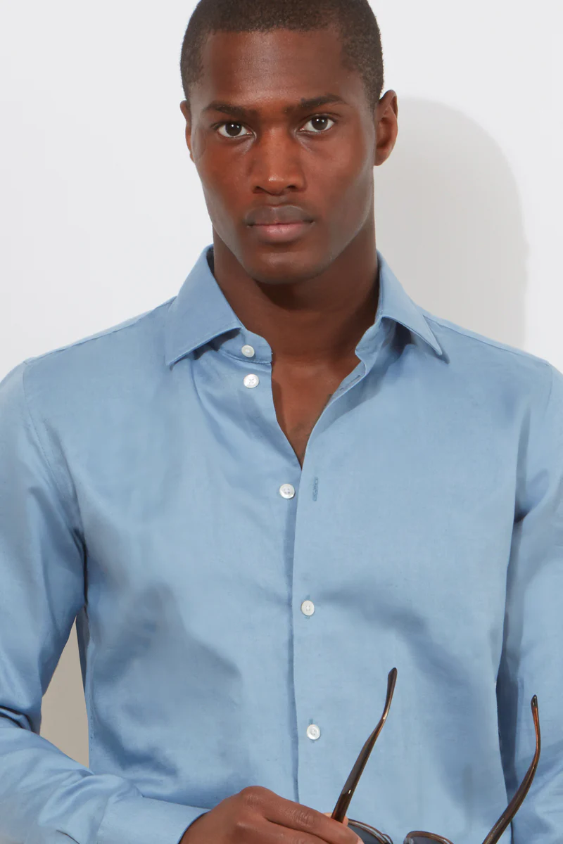 Contemporary Shirt – Denim Blue Cotton & Linen - Image 3