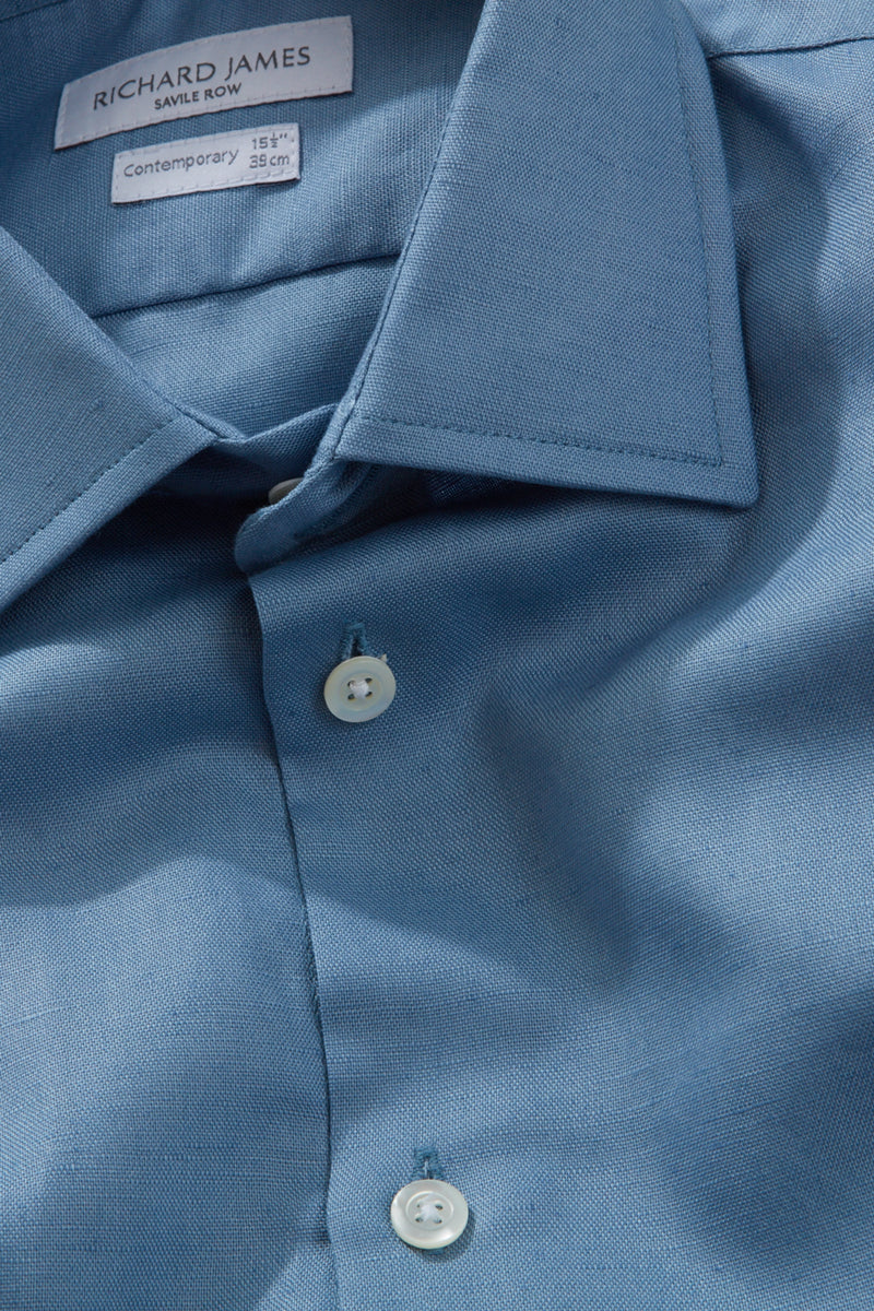 Contemporary Shirt – Denim Blue Cotton & Linen - Image 4