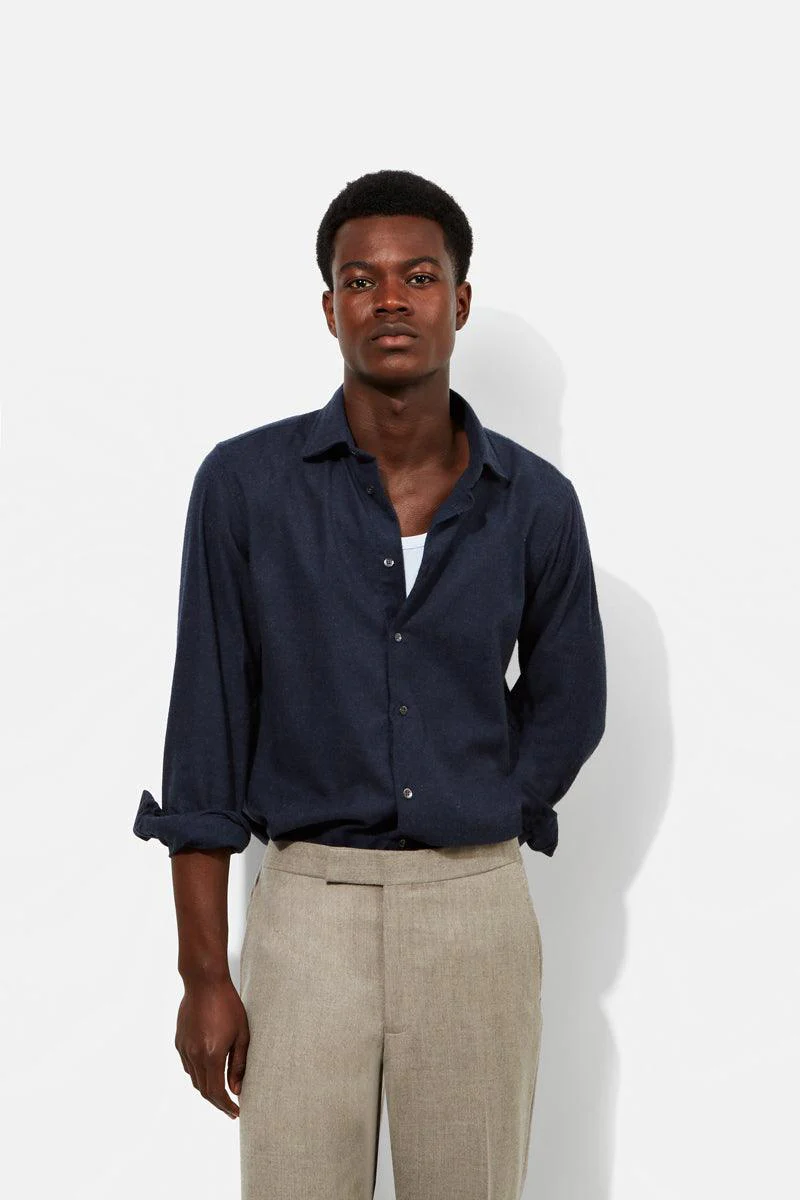 Contemporary Shirt - Navy Cotton & Cashmere Flannel