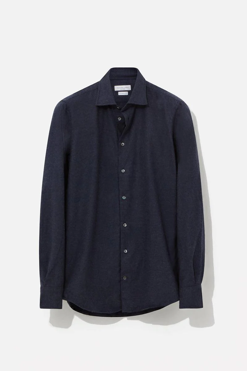 Contemporary Shirt - Navy Cotton & Cashmere Flannel - Image 2
