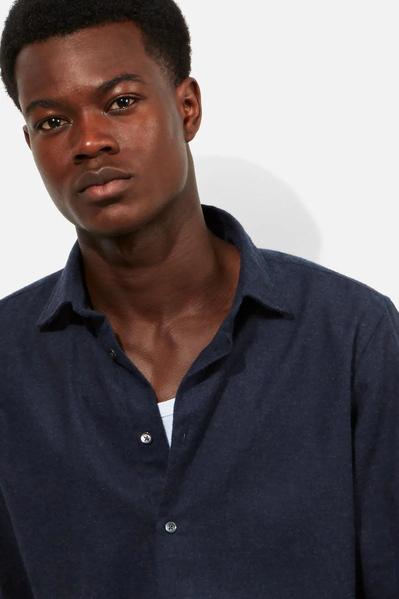 Contemporary Shirt - Navy Cotton & Cashmere Flannel - Image 3