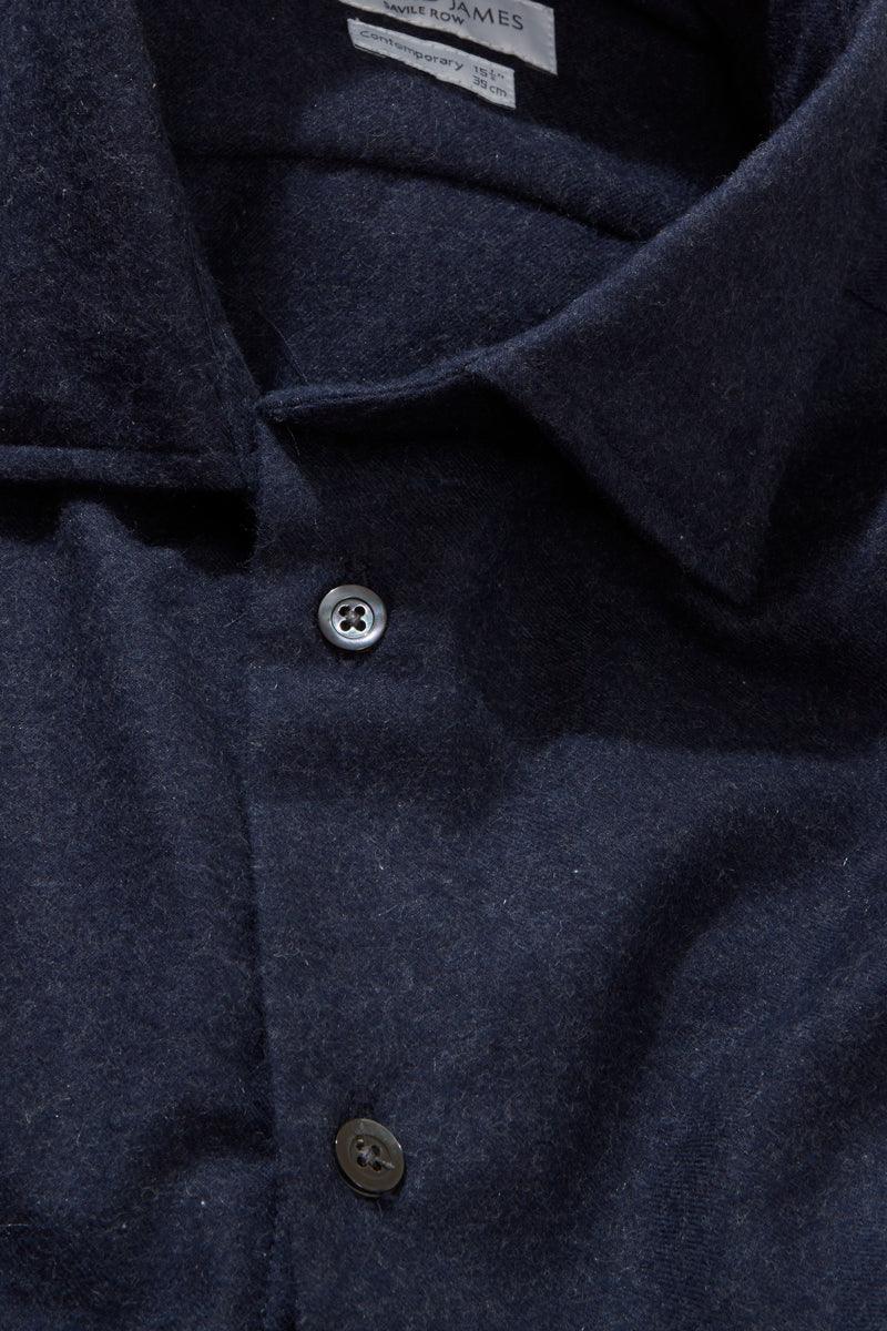 Contemporary Shirt - Navy Cotton & Cashmere Flannel - Image 4