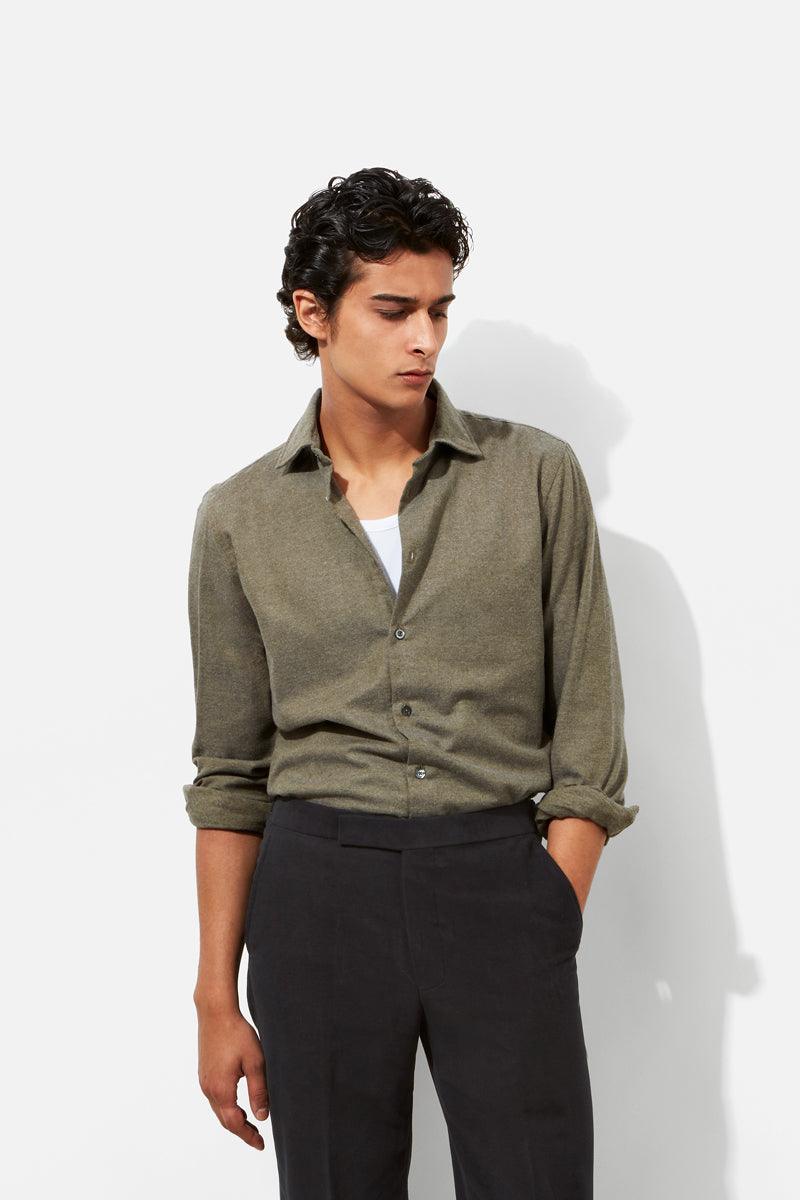 Contemporary Shirt - Olive Cotton & Cashmere Flannel