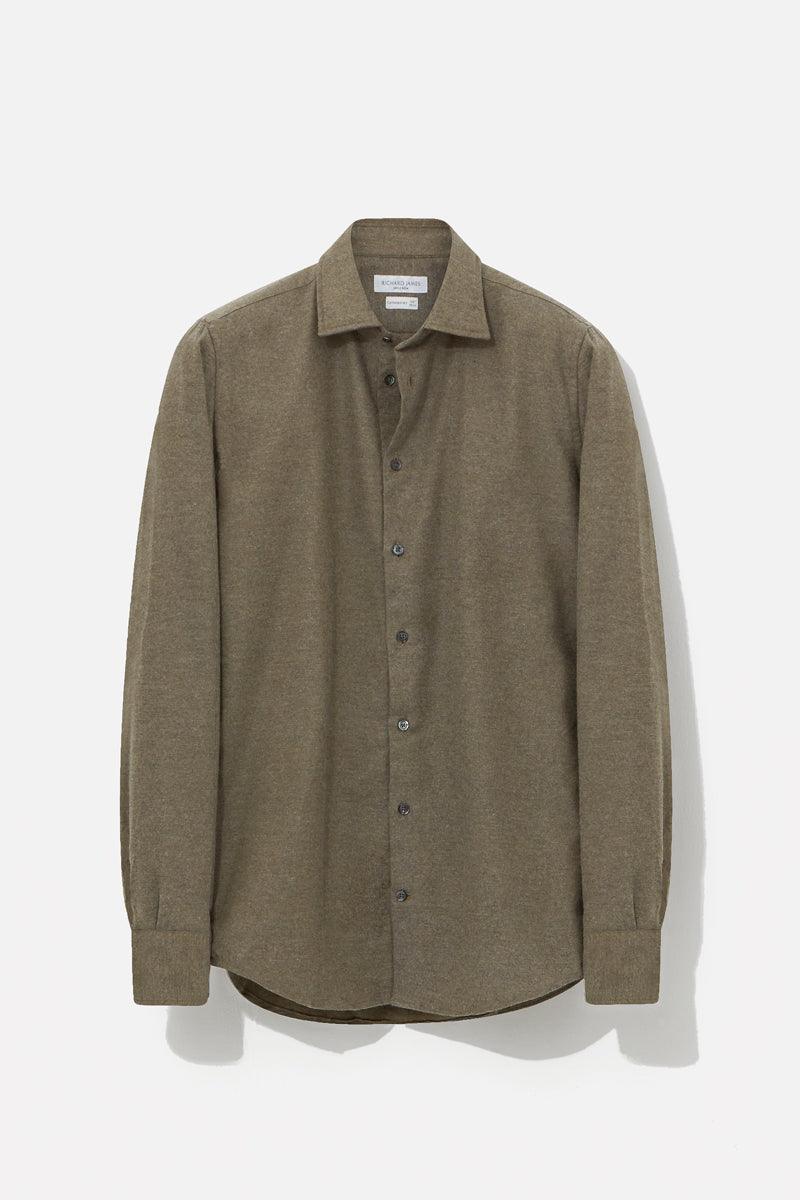 Contemporary Shirt - Olive Cotton & Cashmere Flannel - Image 2