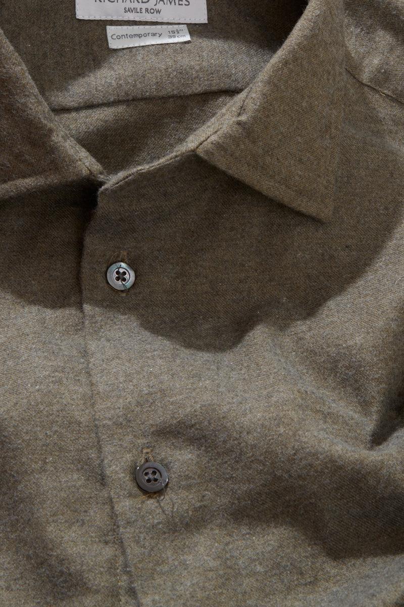 Contemporary Shirt - Olive Cotton & Cashmere Flannel - Image 4