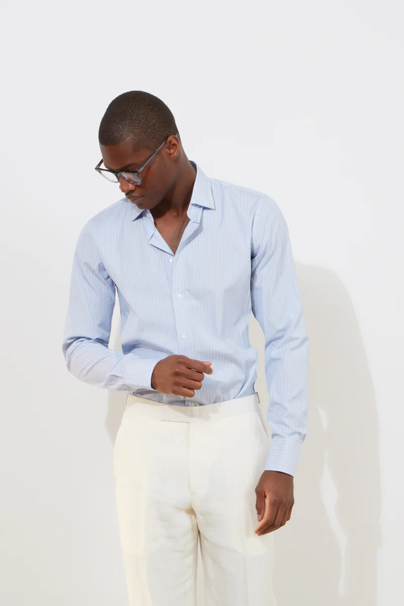 Contemporary Shirt – Sky Blue Narrow Stripe
