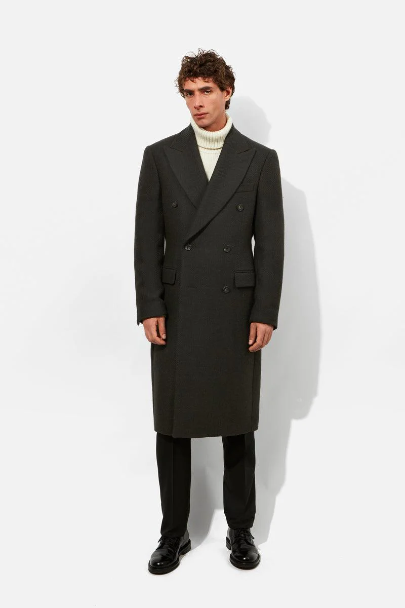 Double-Breasted Coat - Olive Wool Hopsack - Image 2