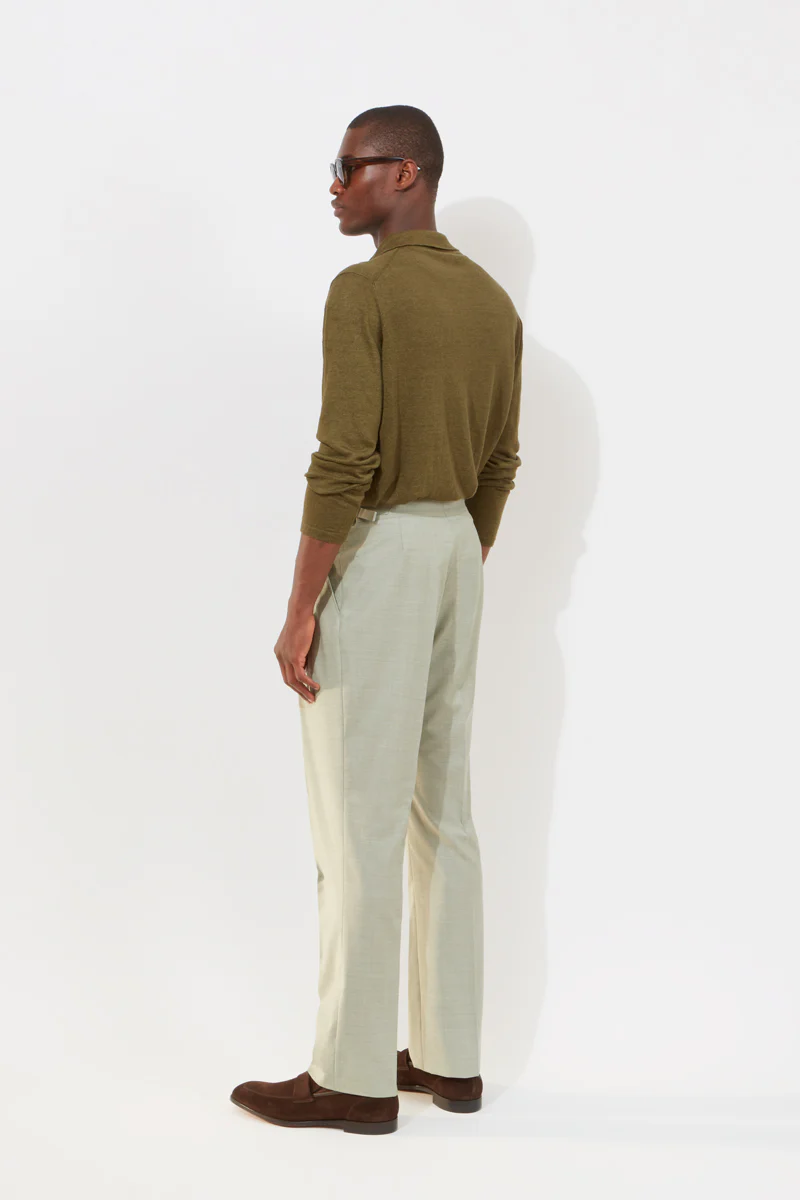 Hepworth Trousers – Pistachio Wool & Linen Herringbone - Image 2