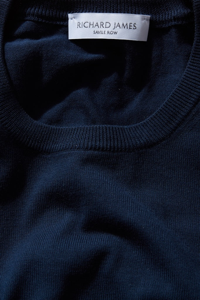 Long-Sleeve Crew Neck – Navy Fine-Knit Cotton Jersey - Image 4