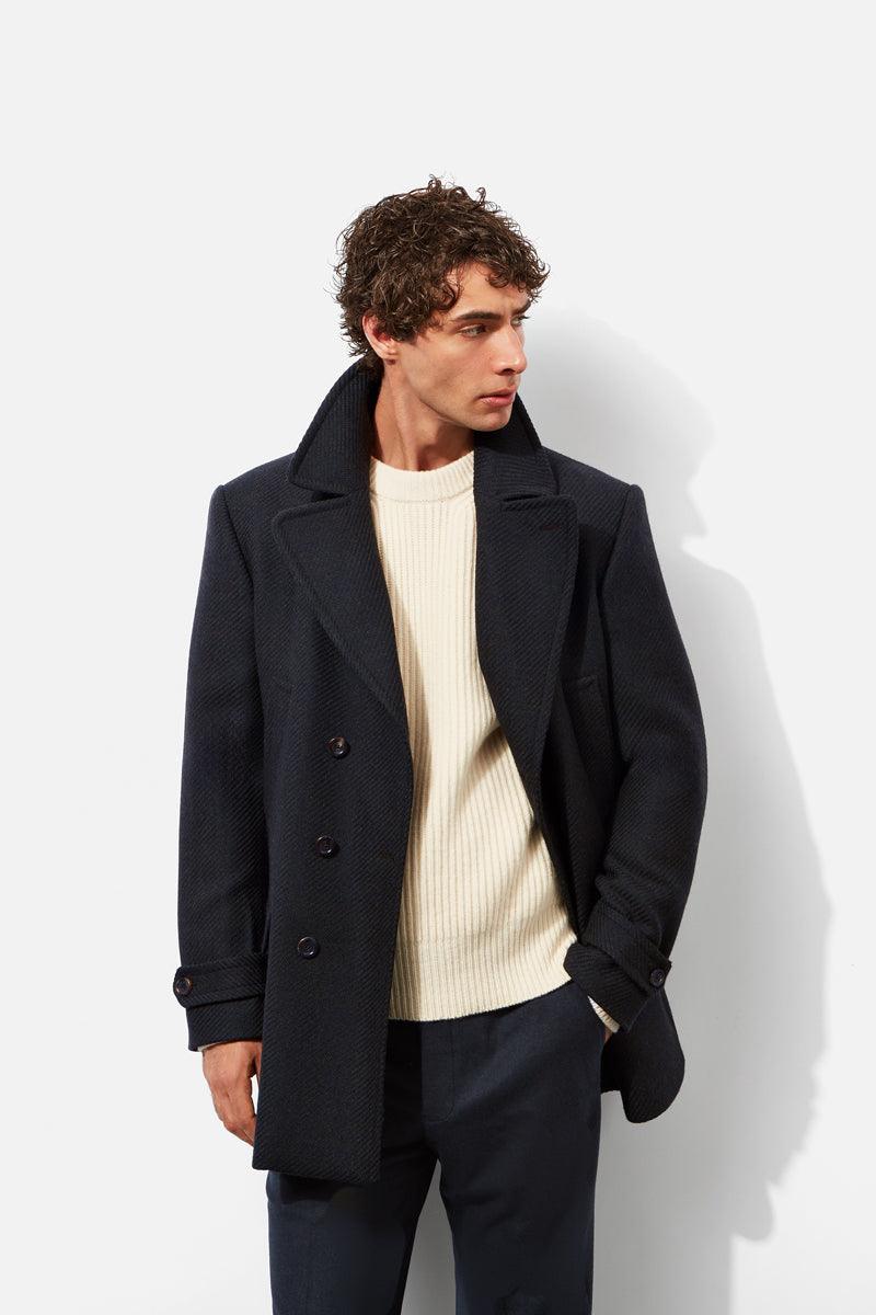 Navy Wool Twill Peacoat