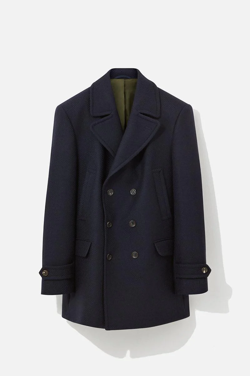 Navy Wool Twill Peacoat - Image 3