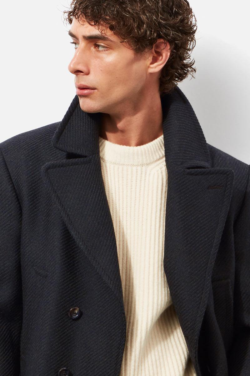 Navy Wool Twill Peacoat - Image 4