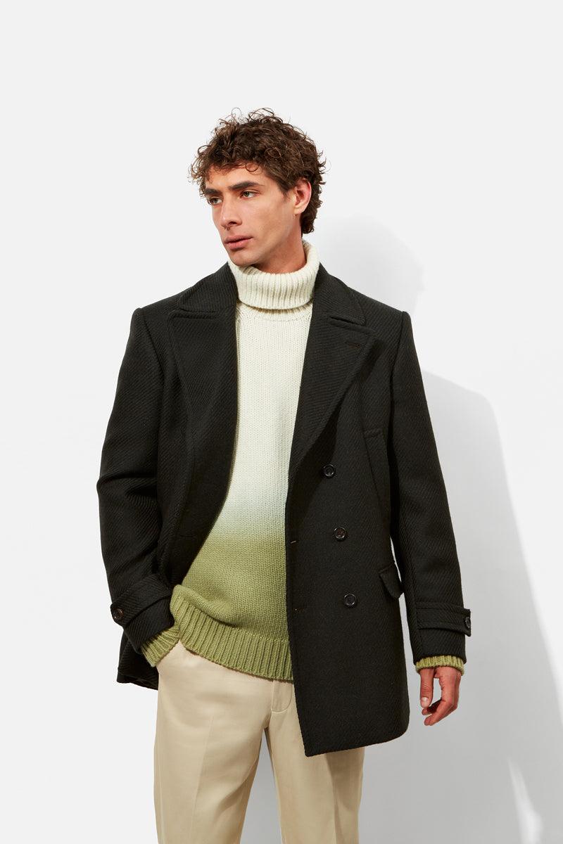 Olive Wool Twill Peacoat