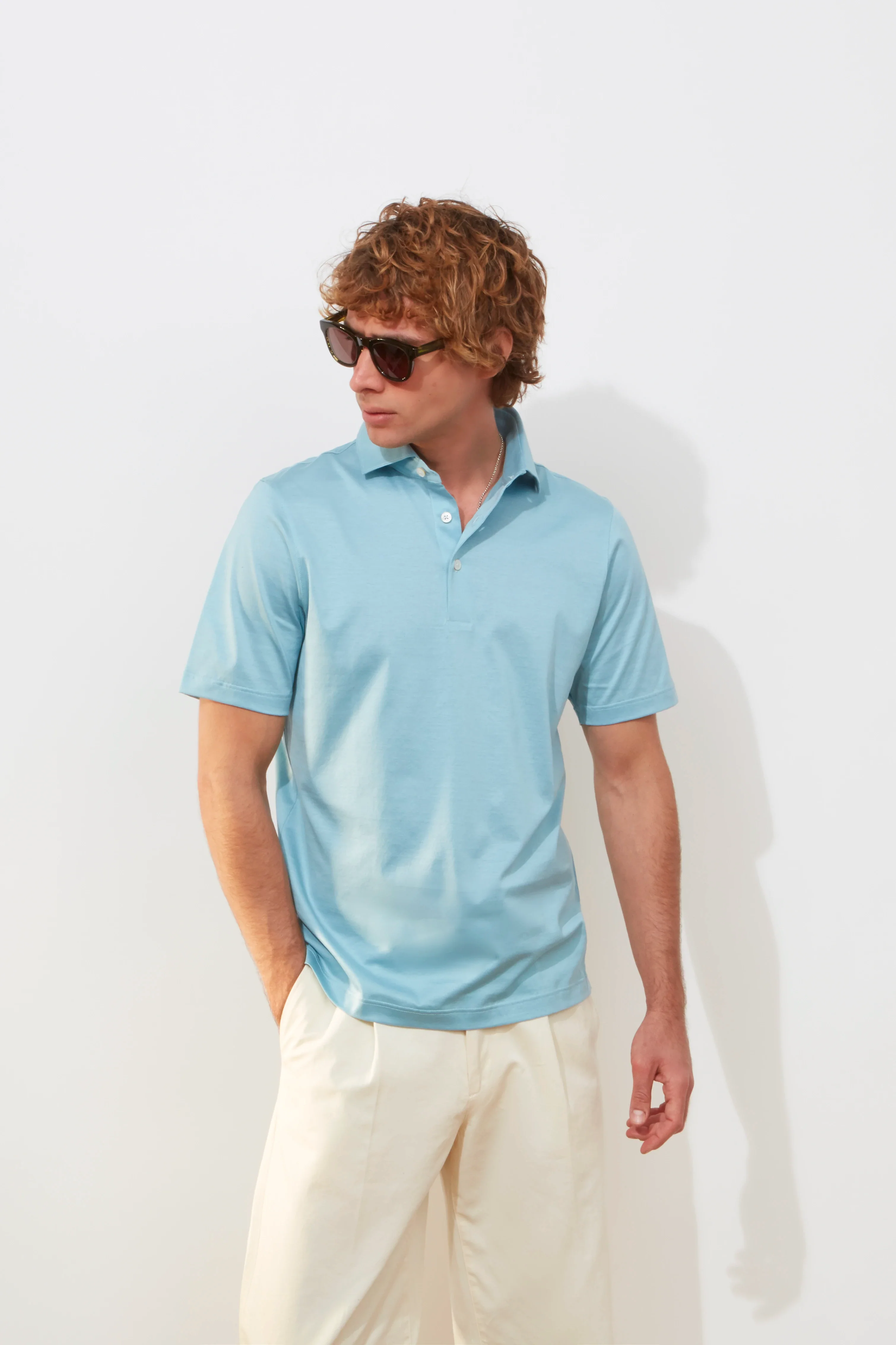 Polo Shirt – Light Blue Cotton Jersey