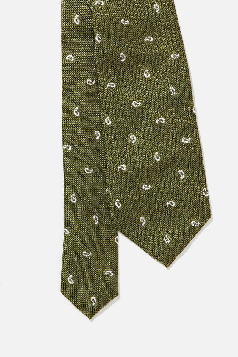TIE – KHAKI & WHITE GRENADINE PAISLEY